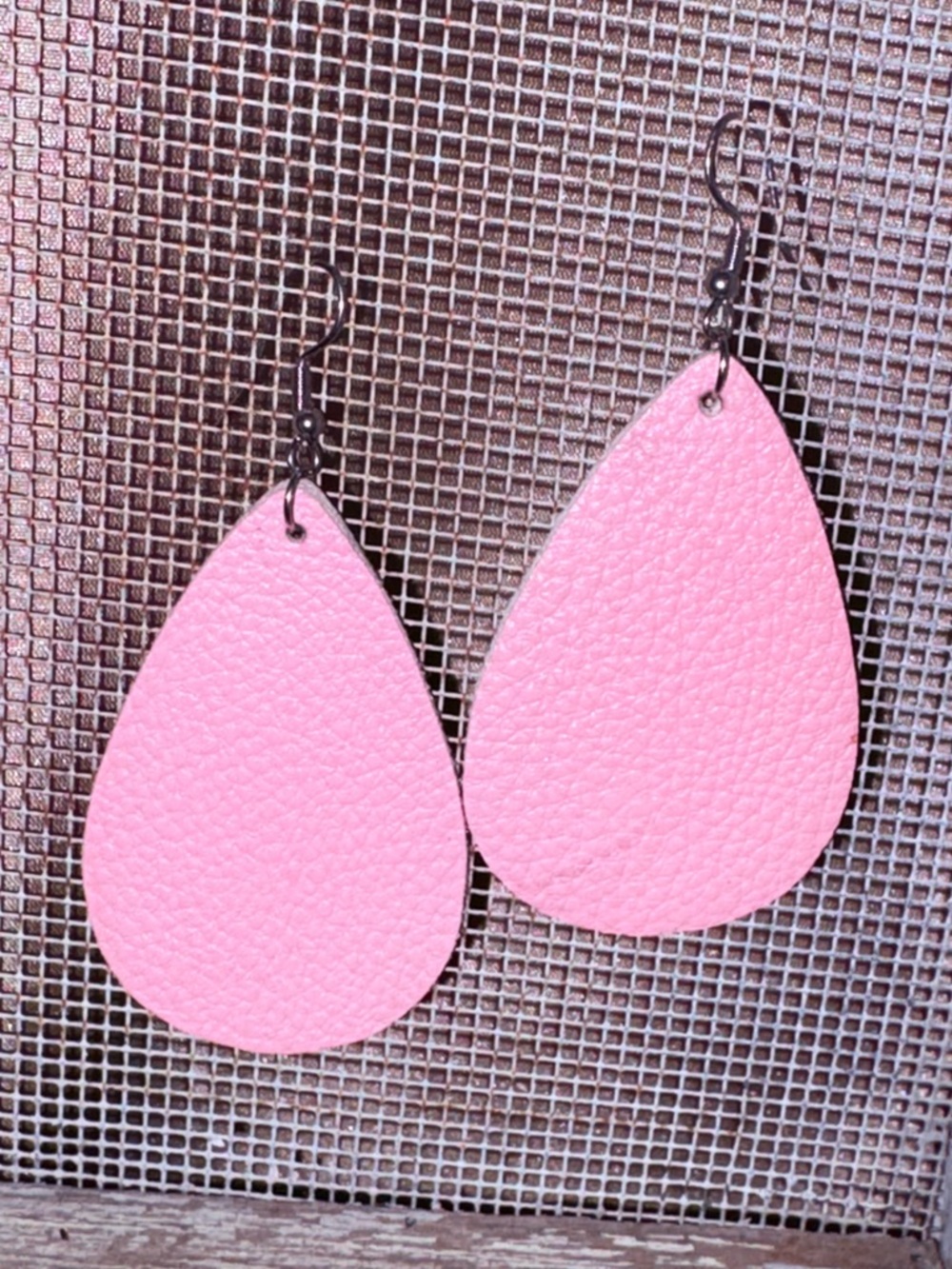 Pink Teardrop Leatherette Earrings - Unbranded